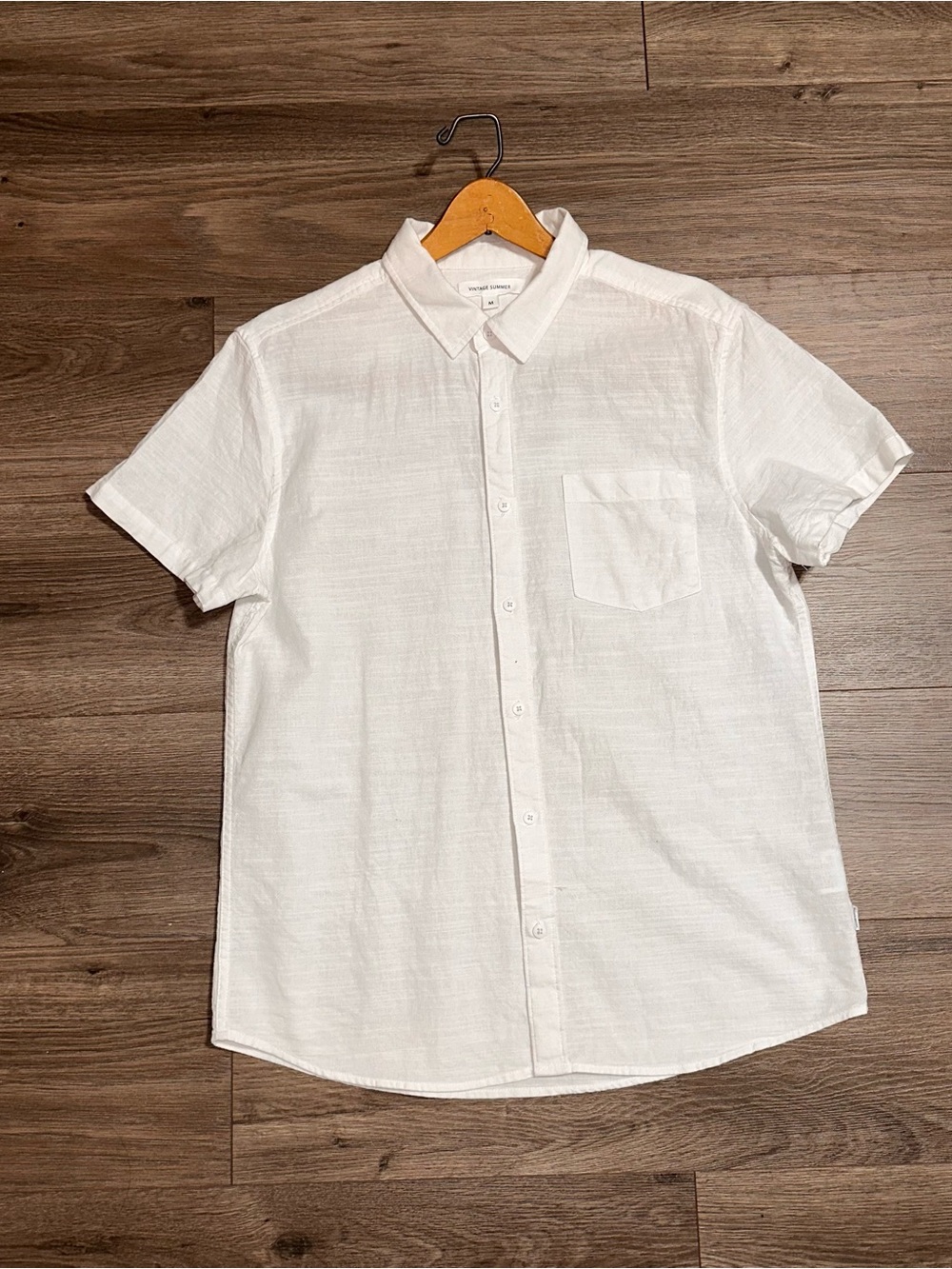 Vintage Summer White Cotton Short-Sleeve Button-Down Shirt Dorm